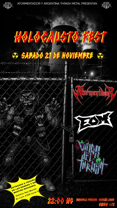 Flyer de Regresa épicamente para el Holocausto Fest: